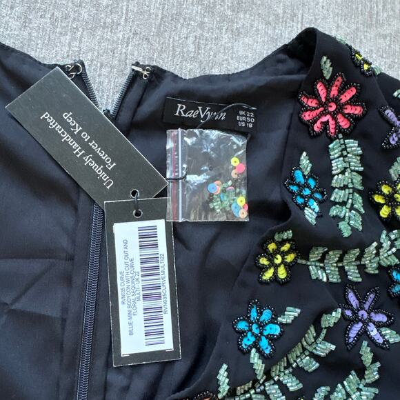 NWT $300 RaeVynn Sequin Emboidered Curve Floral Mini Dress - Picture 2 of 5